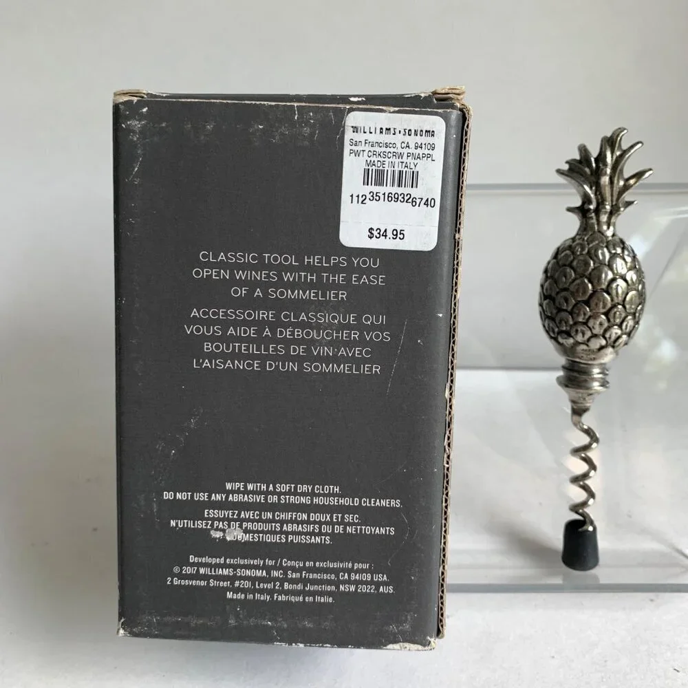 Williams Sonoma Pewter Pineapple Corkscrew New Open Box